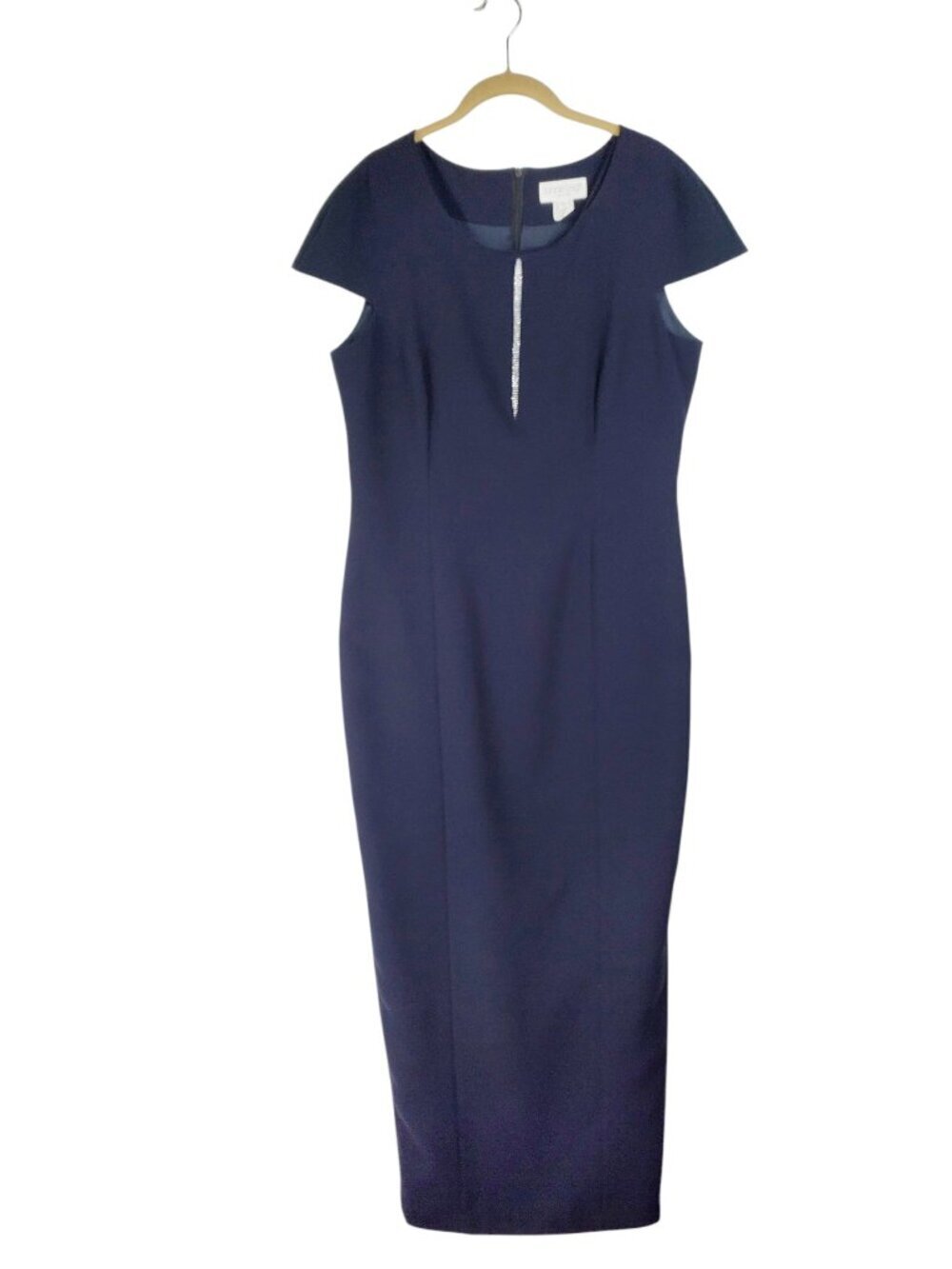 VTG Junnie Leigh Cap Sleeve Maxi Sheath Dress Navy Blue Evening Gown Womens 12